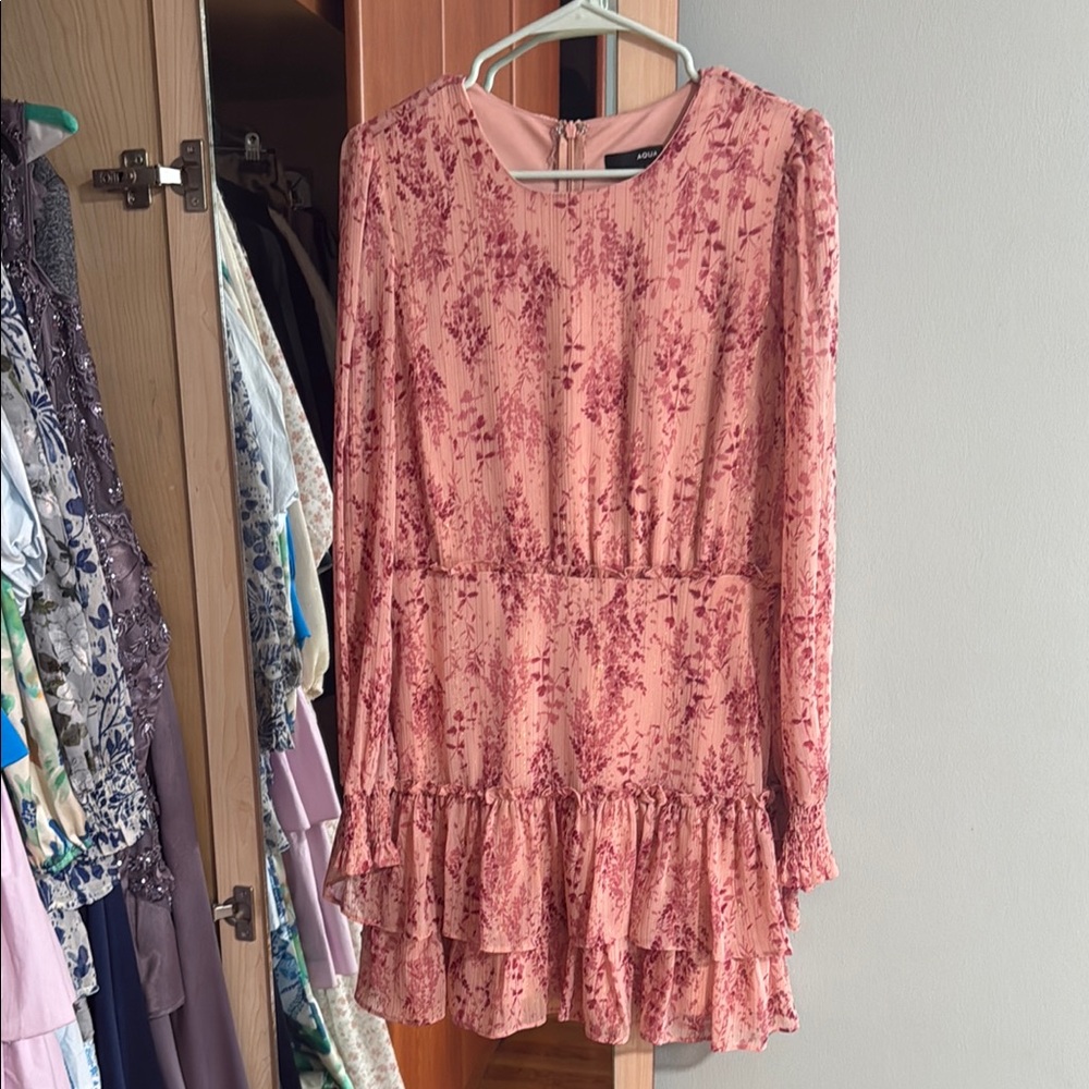 Aqua Pink and Red Tiered Ruffled Long Sleeve Sundress